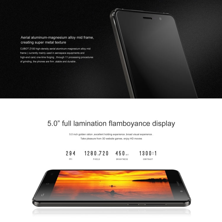 CUBOT Z100, 1GB+16GB, 5.0 inch Android 5.1 MT6735 Quad-Core 1.0GHz, Network: 4G