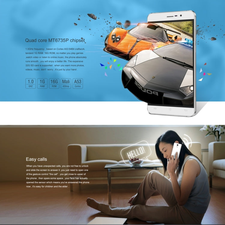 CUBOT Z100, 1GB+16GB, 5.0 inch Android 5.1 MT6735 Quad-Core 1.0GHz, Network: 4G