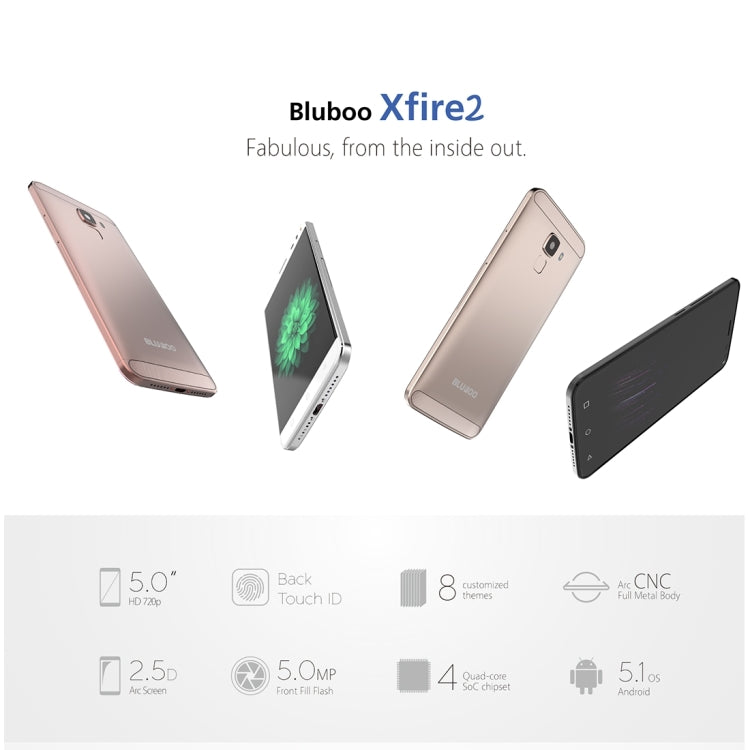 Bluboo Xfire 2, 1GB+8GB, 5 inch Android 5.1 MTK6580 Quad Core 1.2GHz, Network: 3G