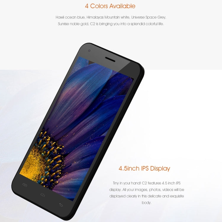 [HK Warehouse] OUKITEL C2 Smartphone 8GB, Network: 3G, 4.5 inch Android 5.1 MT6580M Quad Core 1.3GHZ, RAM: 1GB, Dual SIM, OTA, GPS, FM