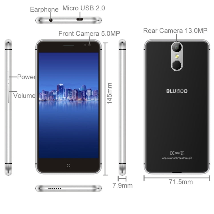 BLUBOO X9, 3GB+16GB, 5.0 inch Android 5.1 MTK6753W Octa Core up to 1.3GHz, Network: 4G