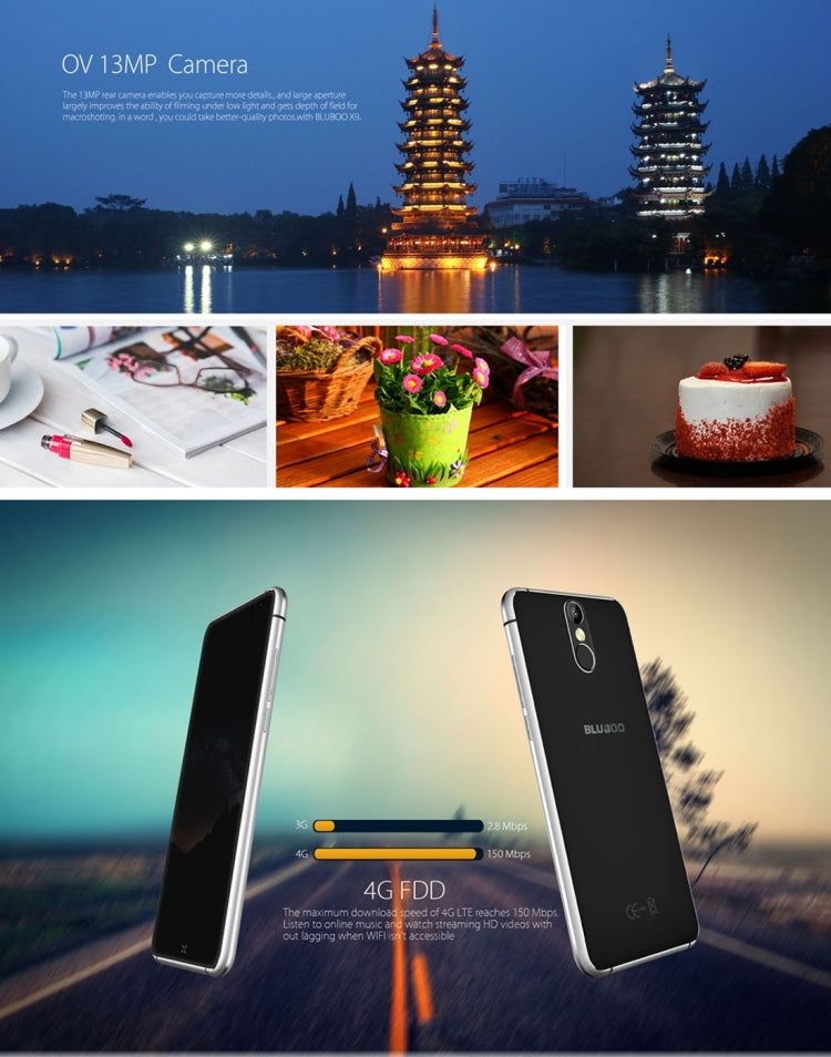 BLUBOO X9, 3GB+16GB, 5.0 inch Android 5.1 MTK6753W Octa Core up to 1.3GHz, Network: 4G