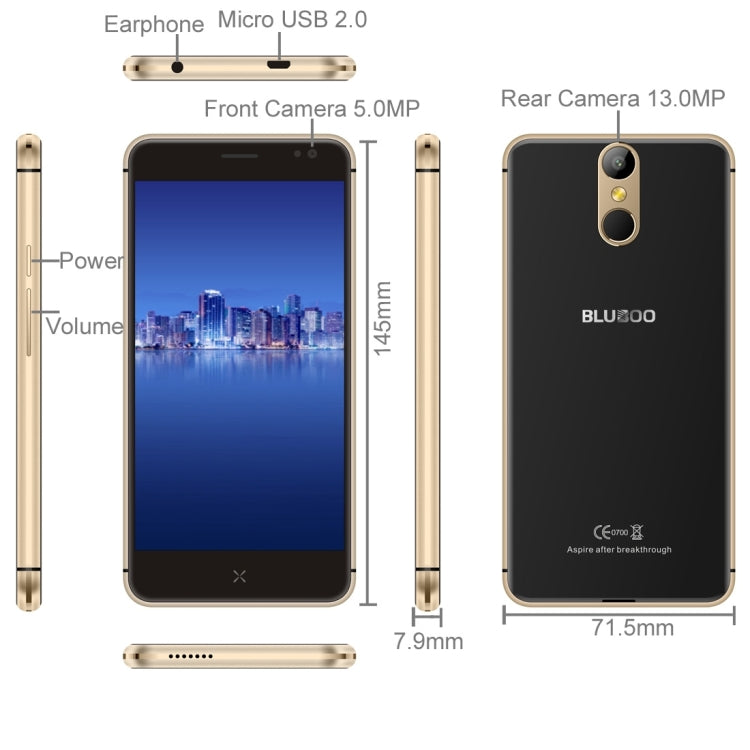 BLUBOO X9, 3GB+16GB, 5.0 inch Android 5.1 MTK6753W Octa Core up to 1.3GHz, Network: 4G