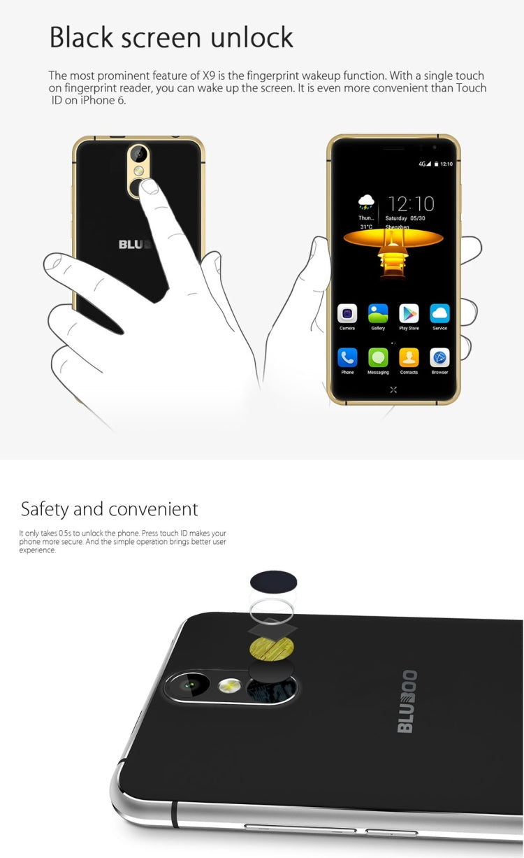 BLUBOO X9, 3GB+16GB, 5.0 inch Android 5.1 MTK6753W Octa Core up to 1.3GHz, Network: 4G
