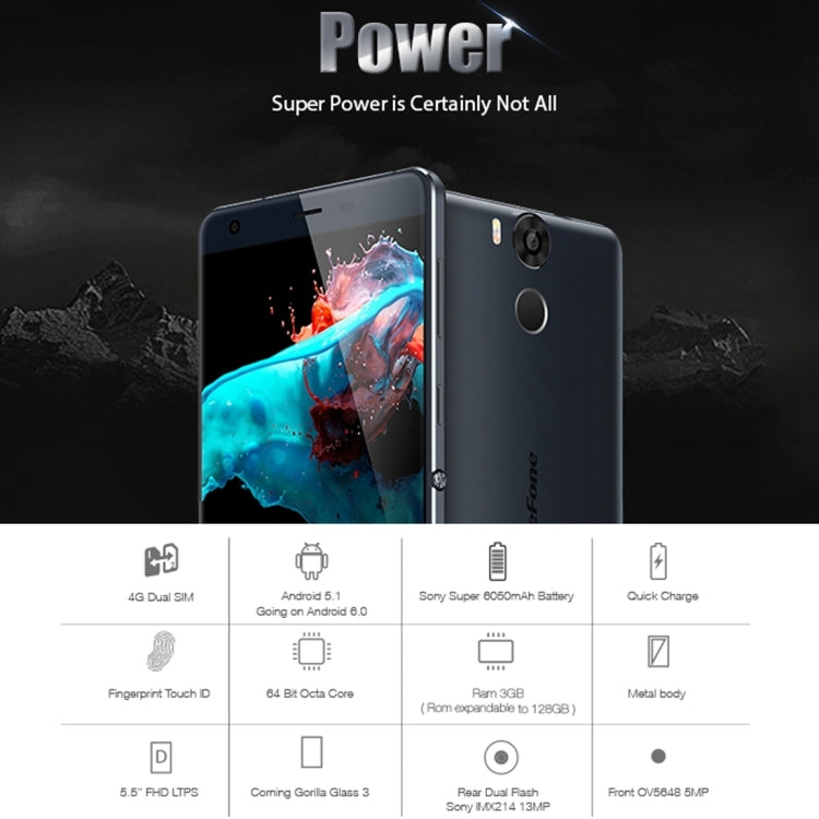 [HK Warehouse] Ulefone Power 16GB, Network: 4G, 5.5 inch Android 6.0 MTK6753 64-Bit Octa-core 1.3GHz, RAM: 3GB, 6050mAh Battery (Wooden)
