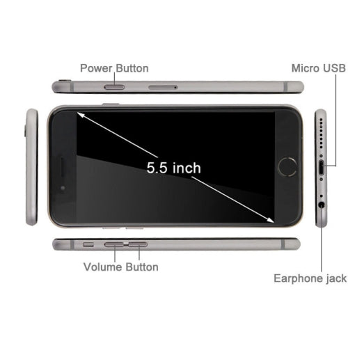i6s Plus 3G Smart Phone 8GB, FingerPrint Unlock 5.5 inch Android 4.4, MTK6582 Quad Core, RAM: 1GB, 5.0MP Rear Camera