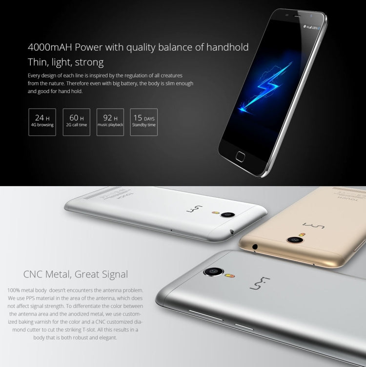 UMI TOUCH, 3GB+16GB, Metal Unibody Front Fingerprint 2.5D LTPS FHD 5.5 inch Android 6.0 MT6753 Octa-Core up to 1.5GHz, Network: 4G(Grey)