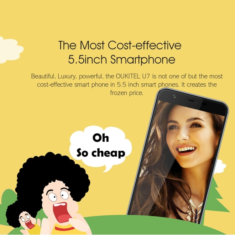 [HK Warehouse] oukitel U7 Pro 8GB, Network: 3G, 5.5 inch Android 5.1 MT6580 Quad Core 1.3GHz, RAM: 1GB(Grey)
