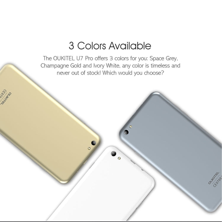 [HK Warehouse] oukitel U7 Pro 8GB, Network: 3G, 5.5 inch Android 5.1 MT6580 Quad Core 1.3GHz, RAM: 1GB(Grey)