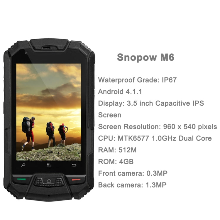 Snopow M6 Phone, Network: 3G, IP67 Waterproof Dustproof Shockproof, 3.5 inch, MTK6572W 1.2GHz, Dual SIM
