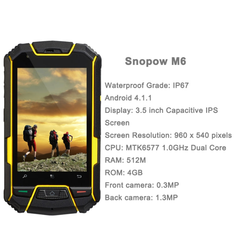 Snopow M6 Phone, Network: 3G, IP67 Waterproof Dustproof Shockproof, 3.5 inch, MTK6572W 1.2GHz, Dual SIM