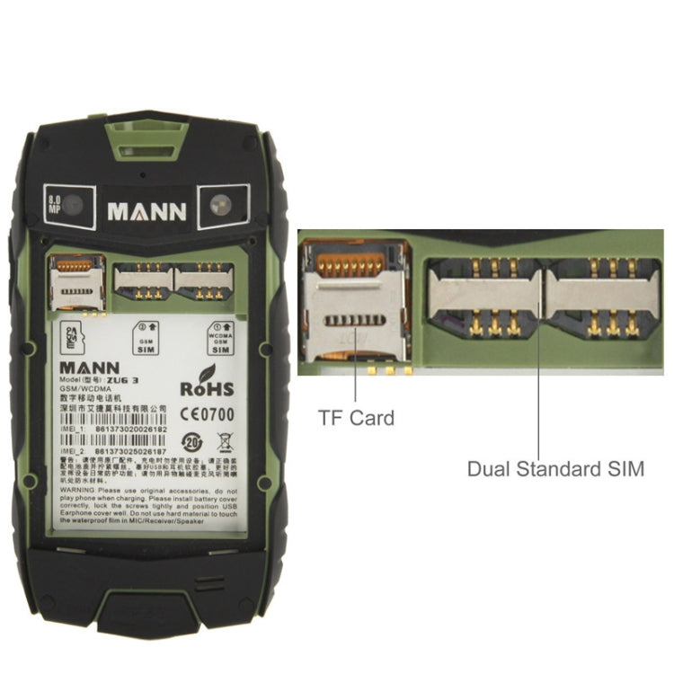 MANN ZUG 3 Phone, Network: 3G, IP68 Waterproof Dustproof Shockproof, 4.0 inch MSM8212 Quad Core 1.2GHz, RAM: 1GB