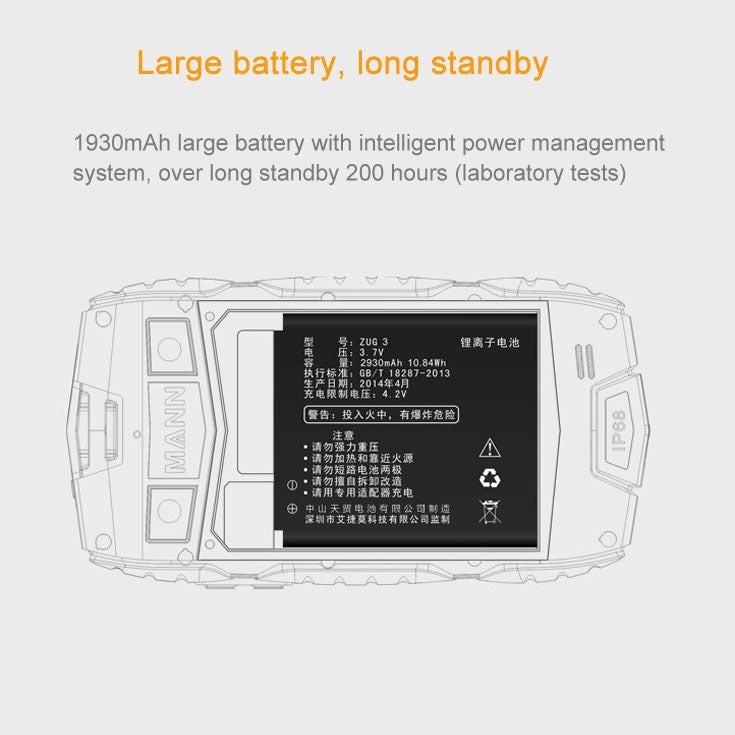 MANN ZUG 3 Phone, Network: 3G, IP68 Waterproof Dustproof Shockproof, 4.0 inch MSM8212 Quad Core 1.2GHz, RAM: 1GB