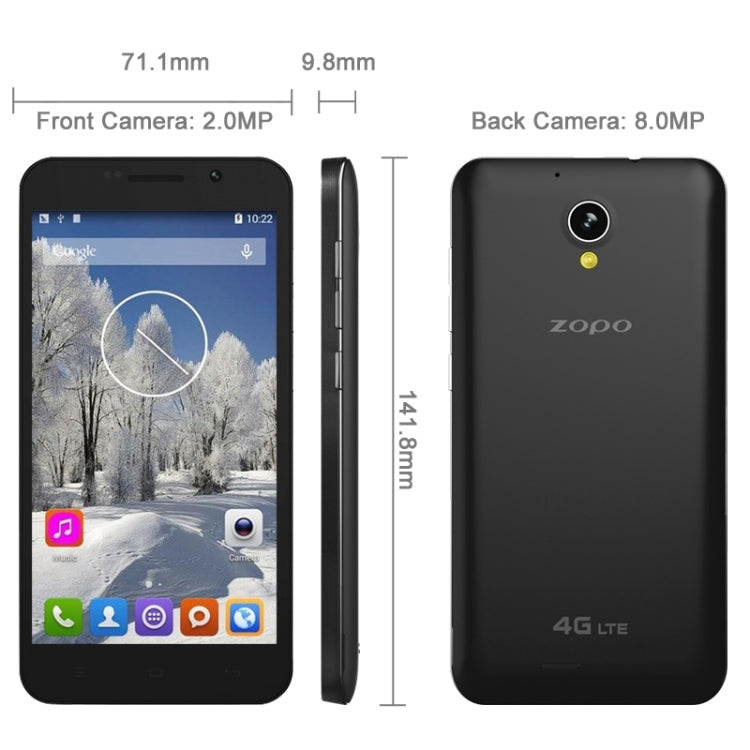 ZOPO ZP320+, 1GB+8GB, Dual SIM, 5.0 inch Android 4.4 MT6582M Quad Core up to 1.3GHz, Network: 4G