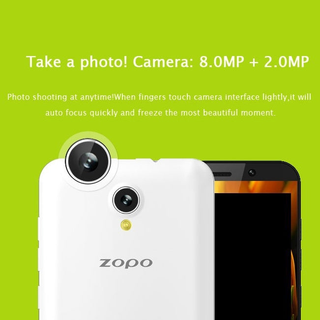 ZOPO ZP320+, 1GB+8GB, Dual SIM, 5.0 inch Android 4.4 MT6582M Quad Core up to 1.3GHz, Network: 4G