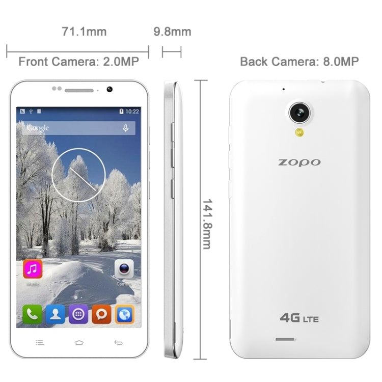 ZOPO ZP320+, 1GB+8GB, Dual SIM, 5.0 inch Android 4.4 MT6582M Quad Core up to 1.3GHz, Network: 4G