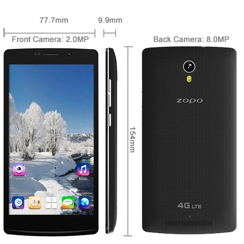 ZOPO ZP520+, 1GB+8GB, Dual SIM, 5.5 inch Android 4.4 MT6582M Quad Core up to 1.3GHz, Network: 4G
