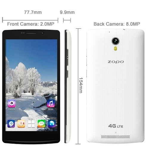 ZOPO ZP520+, 1GB+8GB, Dual SIM, 5.5 inch Android 4.4 MT6582M Quad Core up to 1.3GHz, Network: 4G