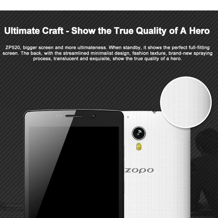 ZOPO ZP520+, 1GB+8GB, Dual SIM, 5.5 inch Android 4.4 MT6582M Quad Core up to 1.3GHz, Network: 4G