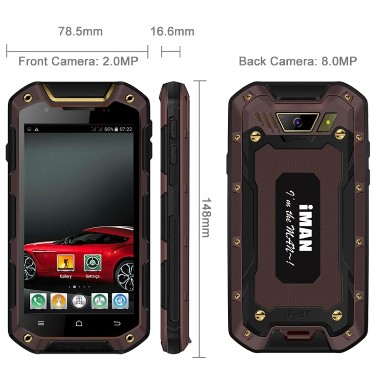 iMAN i5800, 1GB+8GB, IP67 Waterproof Dustproof Shockproof, 4.5 inch Android OS 4.4, MTK6582 Quad Core 1.3GHz, Network: 3G