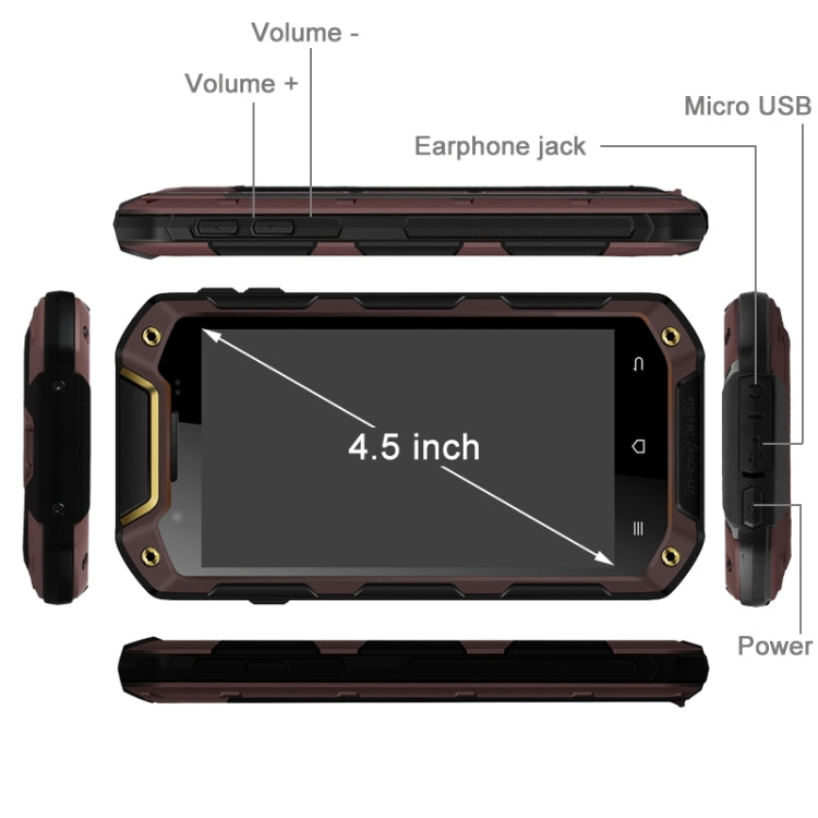 iMAN i5800, 1GB+8GB, IP67 Waterproof Dustproof Shockproof, 4.5 inch Android OS 4.4, MTK6582 Quad Core 1.3GHz, Network: 3G