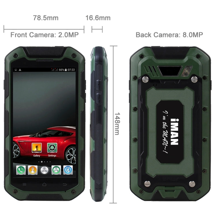 iMAN i5800, 1GB+8GB, IP67 Waterproof Dustproof Shockproof, 4.5 inch Android OS 4.4, MTK6582 Quad Core 1.3GHz, Network: 3G