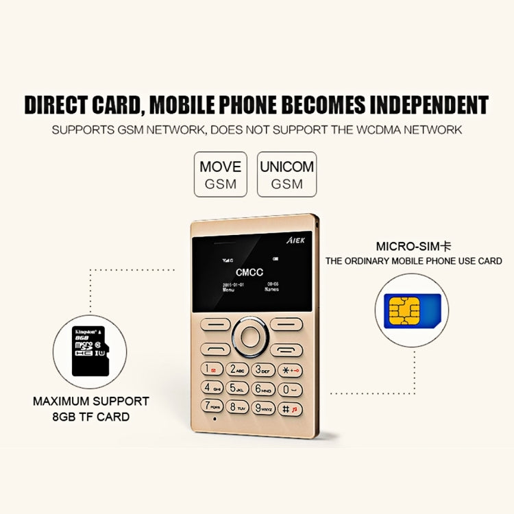 AIEK E1 Single SIM 6.5mm Thickness Card Mobile Phone, Support Bluetooth, TF Card, GSM
