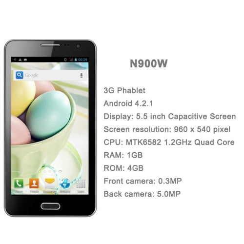 N900W 3G Android Smart Phone, 5.5 inch, MTK6582 1.2GHz Quad Core, RAM: 1GB, Dual SIM, GPS + AGPS