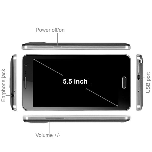 N900W 3G Android Smart Phone, 5.5 inch, MTK6582 1.2GHz Quad Core, RAM: 1GB, Dual SIM, GPS + AGPS