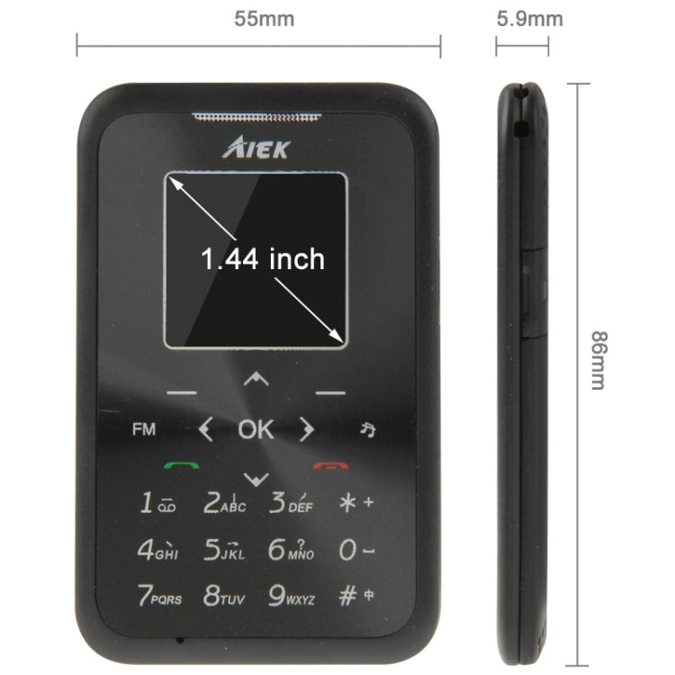 AIEK M6 GSM Card Mobile Phone, 5.9mm Ultra Thin Mini 1.44 inch, Support Bluetooth / FM, Network: 2G