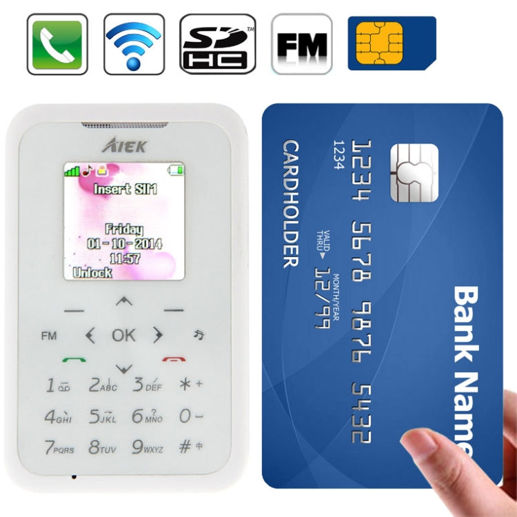 AIEK M6 GSM Card Mobile Phone, 5.9mm Ultra Thin Mini 1.44 inch, Support Bluetooth / FM, Network: 2G