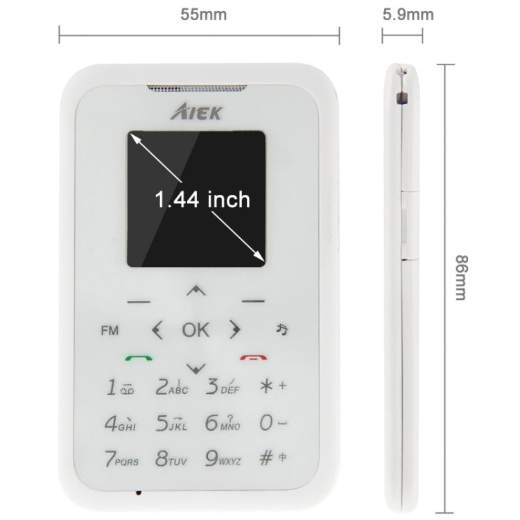 AIEK M6 GSM Card Mobile Phone, 5.9mm Ultra Thin Mini 1.44 inch, Support Bluetooth / FM, Network: 2G