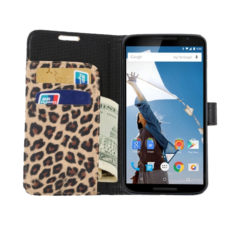 Leopard Pattern Leather Case with Holder & Card Slots & Wallet for Google Nexus 6