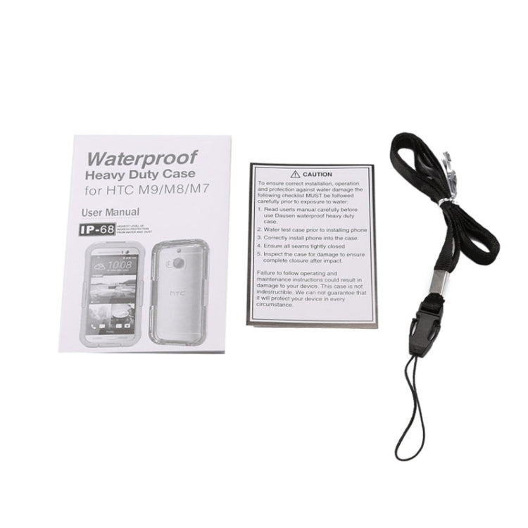 For HTC One M7 / M8 / M9 IPX8 Waterproof PVC Transparent Silicone Case with Lanyard