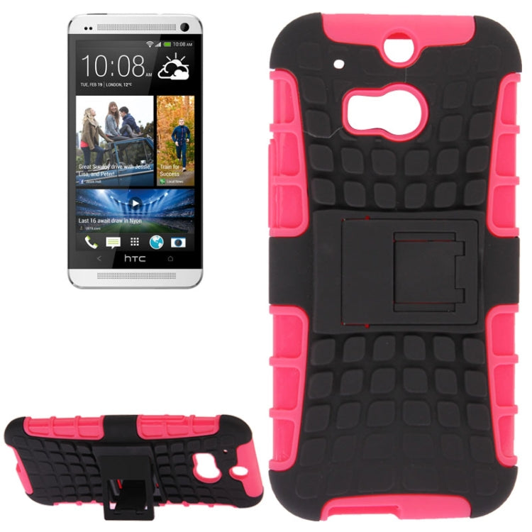 3D Style Plastic + Silicone Combination Case with Holder for HTC One M8 (Magenta)