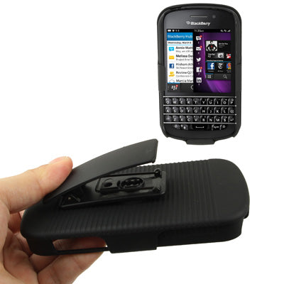 Pure Color Plastic Case with Belt Clip Stand for Blackberry Q10(Black)