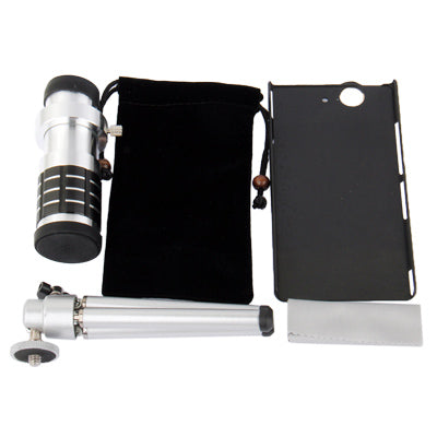 12X Optical Zoom Mobile Phone Telescope Circumscribing Lens with Tripod + Plastic Case for Sony Xperia Z / L36h(Silver)