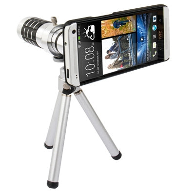 12X Optical Zoom Mobile Phone Telescope Circumscribing Lens with Tripod + Plastic Case for HTC One / M7