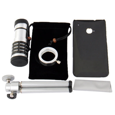 12X Optical Zoom Mobile Phone Telescope Circumscribing Lens with Tripod + Plastic Case for HTC One / M7