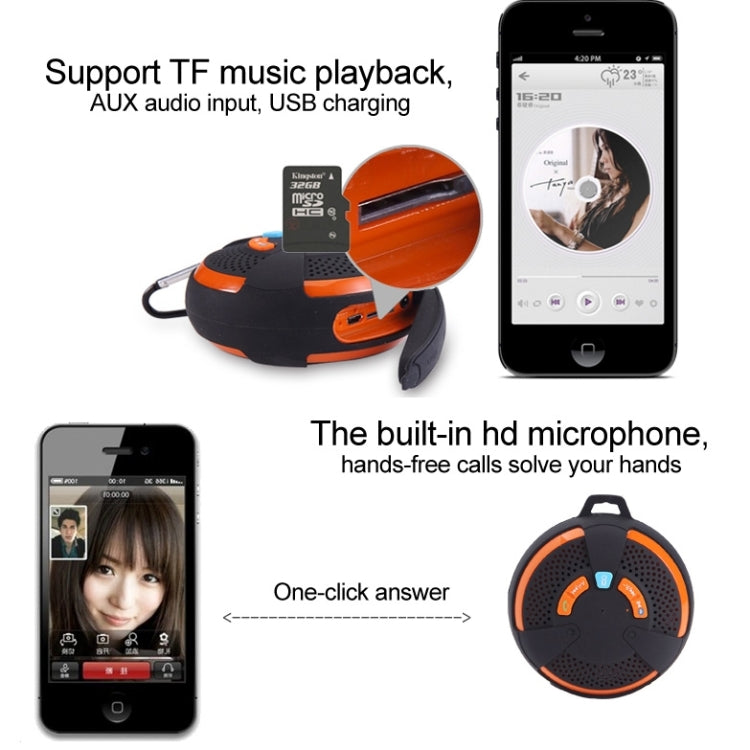 YM-893 Portable Mini Waterproof Sports Stereo Bluetooth Speaker for iPhone / iPod / Samsung / HTC / Nokia / BlackBerry Phones, Support TF Card, Life Waterproof