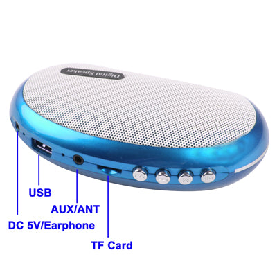 Card Reader Speaker with FM Radio, Built-in Rechargeable Battery, Support TF Card and USB Flash Disk(Blue)