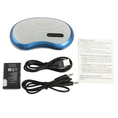 Card Reader Speaker with FM Radio, Built-in Rechargeable Battery, Support TF Card and USB Flash Disk(Blue)