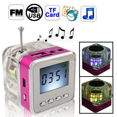 Transparent Acrylic 1.5 inch LCD Screen Display Speaker with Colorful LED Lights / Time, Support FM / TF card & U Disk Reader