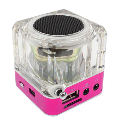 Transparent Acrylic 1.5 inch LCD Screen Display Speaker with Colorful LED Lights / Time, Support FM / TF card & U Disk Reader