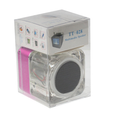 Transparent Acrylic 1.5 inch LCD Screen Display Speaker with Colorful LED Lights / Time, Support FM / TF card & U Disk Reader