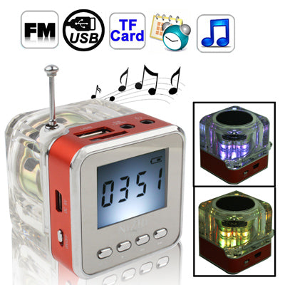 Transparent Acrylic 1.5 inch LCD Screen Display Speaker with Colorful LED Lights / Time, Support FM / TF card & U Disk Reader