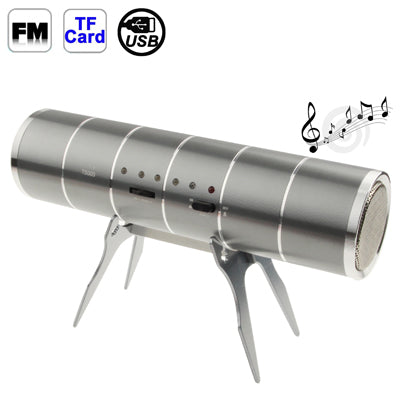T5000 All Metal Digital Audio Card Reader Speaker with Holder, FM Radio, Support TF Card / USB Flash Disk (Grey)