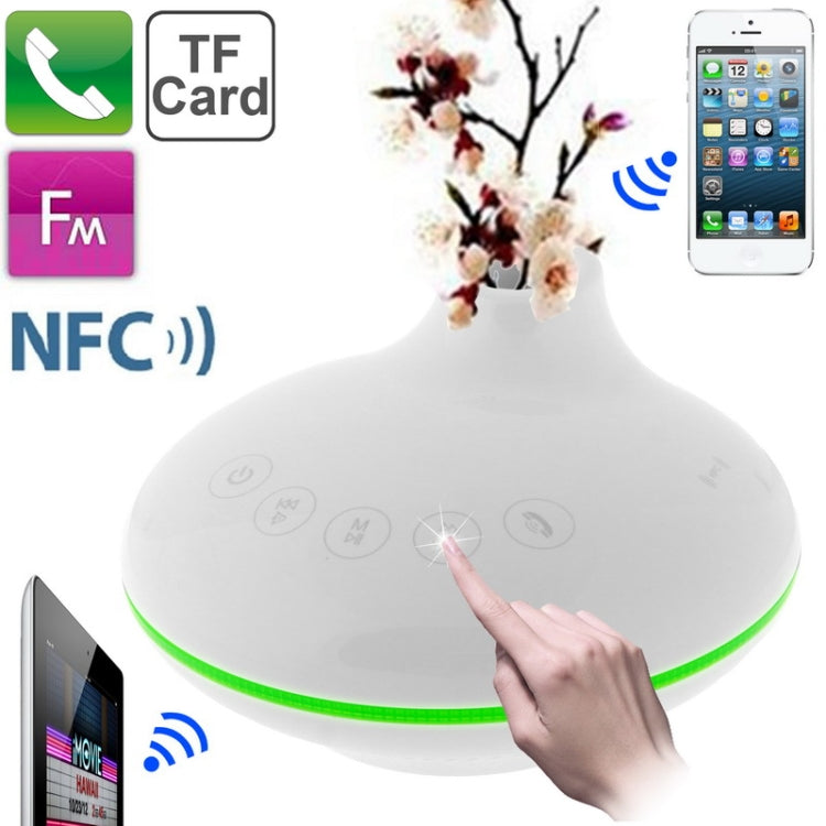 Smart Home Multi-functional Touch Button NFC Stereo Bluetooth Speaker with Telephone Answering / Dialing / FM Radio Function, Support TF Card and AUX IN (Supports Two Bluetooth Devices Simultaneously)(White)