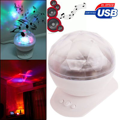 2 in 1 Multicolor Diamond Light Ocean Projection Lamp + Speaker(White)