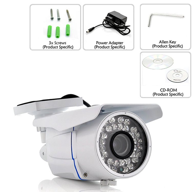 H.264 Wired LED Infrared 720P Waterproof Focusing IP Camera, Motion Detection / Privacy Mask and 40m IR Night Vision(White)
